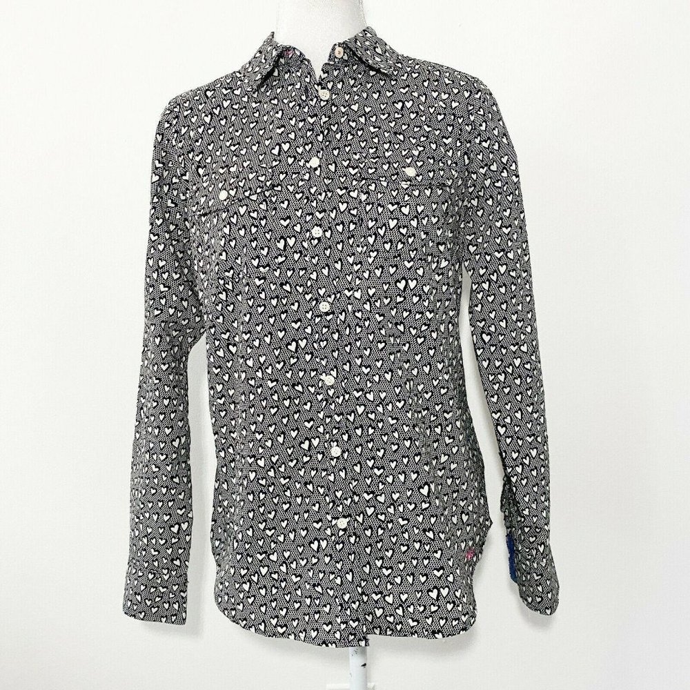 Talbots Size 6 Blouse Shirt Heart Pattern Black